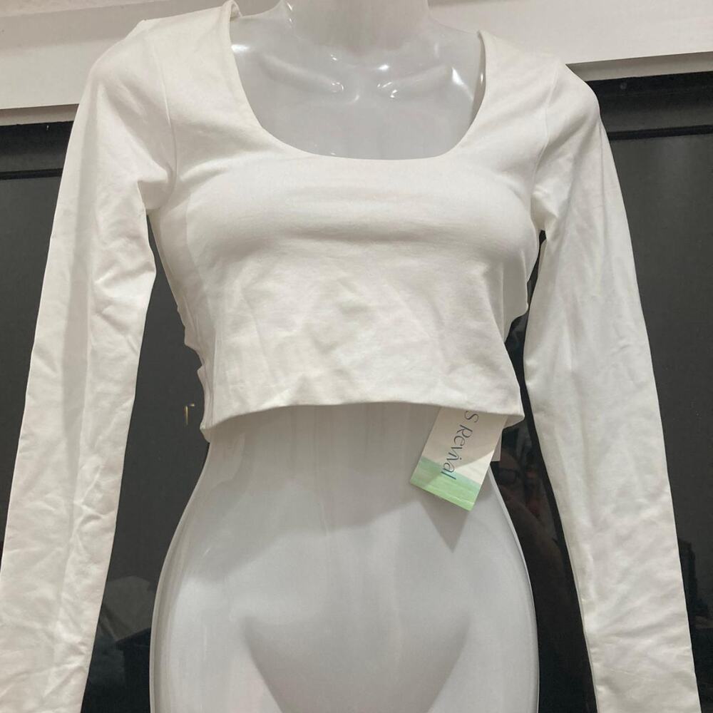 As Revival Open Twist Cutout Back Long Sleeve Crop Top White Women's SZ M/L NWT